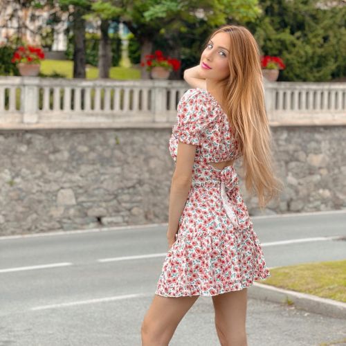 Lucia Luciano seen in Zaful Floral Print Dress at Saint-Vincent, Italy 2