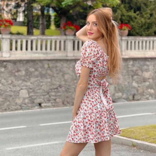 Lucia Luciano seen in Zaful Floral Print Dress at Saint-Vincent, Italy 3