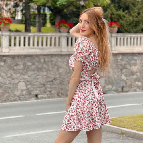 Lucia Luciano seen in Zaful Floral Print Dress at Saint-Vincent, Italy 3