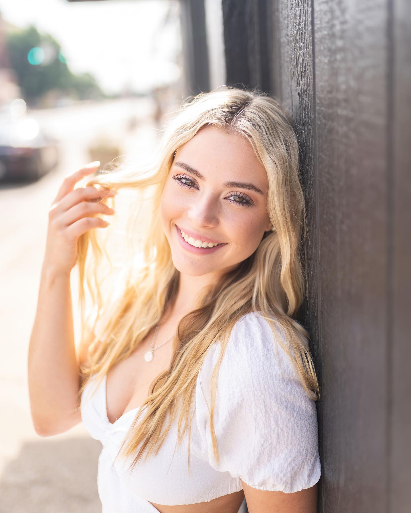 Morgan Raine seen in White Stylish Dress a Gas Station at Texas