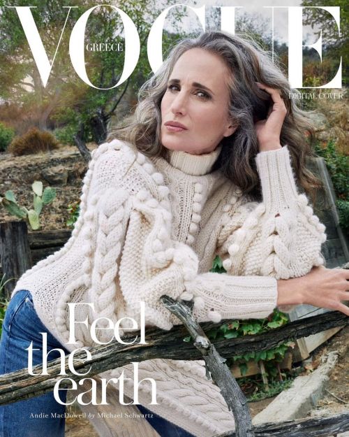 Andie MacDowell cover photoshoot for Vogue Greece Magazine October 2021