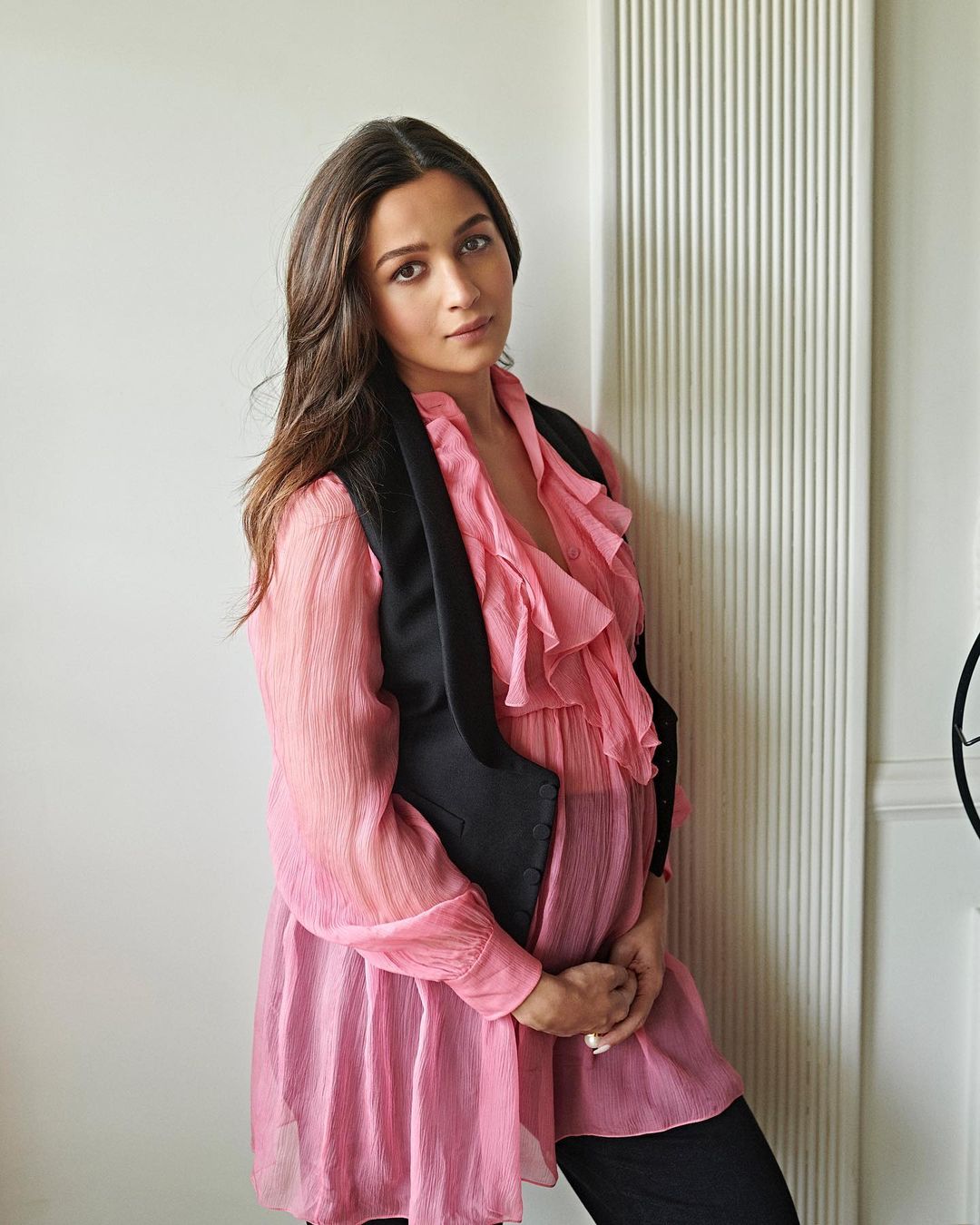 Alia Bhatt Displays Her Baby Bump in a Pink Ruffle Gucci Dress and Promoting Brahmastra