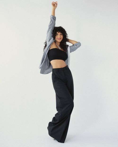 Sofia Wylie seen in Black Tube Top and Bell Bottom Pants During Photoshoot 5