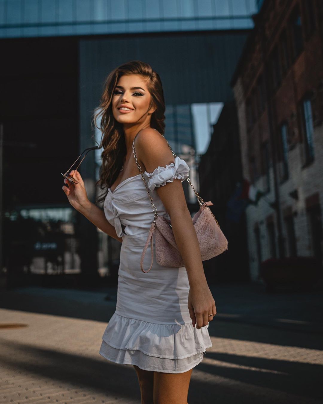 Valeria Vasilieva seen Off Shoulders White Short Dress at  Tallinn, Estonia