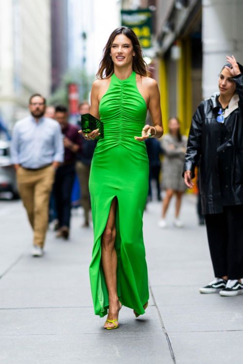 Alessandra Ambrosio seen in Green Dress Day Out in New York