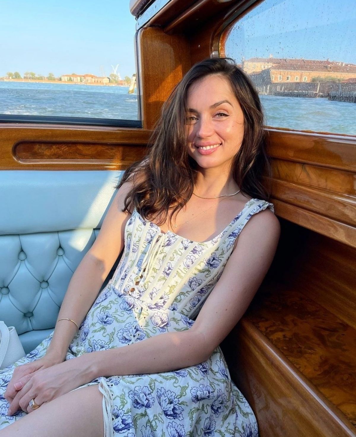 Ana de Armas in White Floral Dress During a Photoshoot in Venice, September 2022