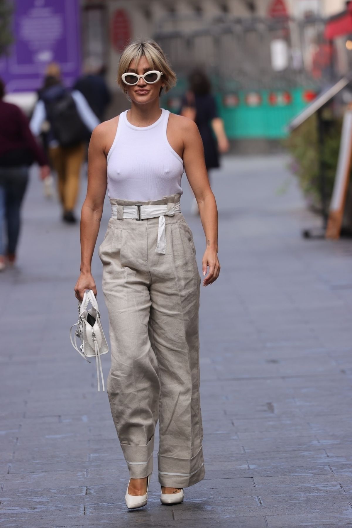 Ashley Roberts in White Top and Cargo Pants at Heart Breakfast Show in London 7