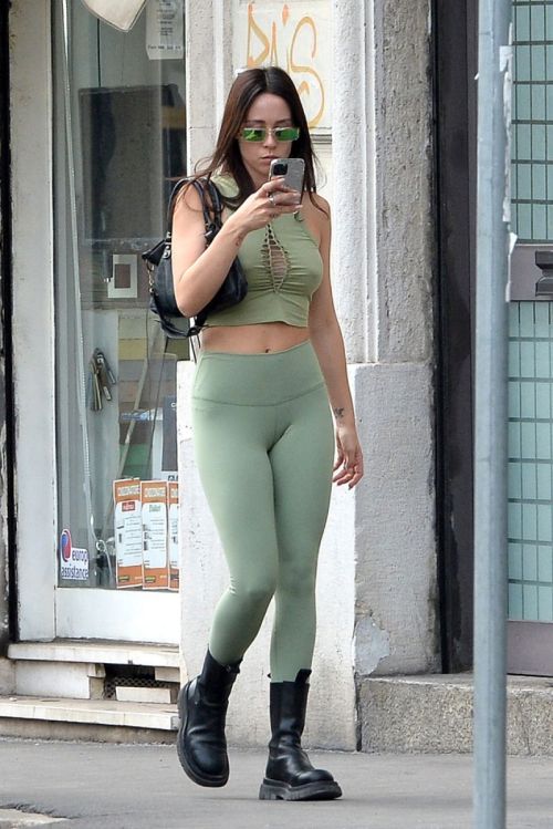 Aurora Ramazzotti in Sea Green Tights goes at Her New Apartment in Milan 1