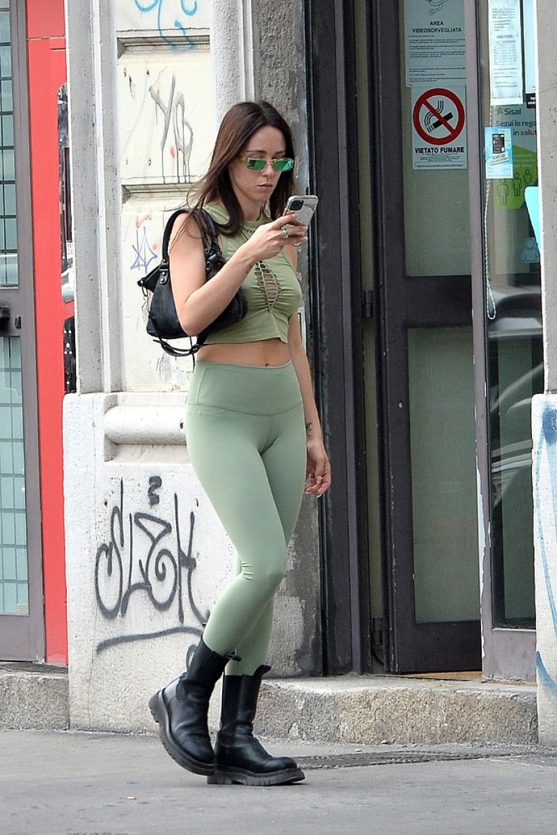 Aurora Ramazzotti in Sea Green Tights goes at Her New Apartment in Milan 5