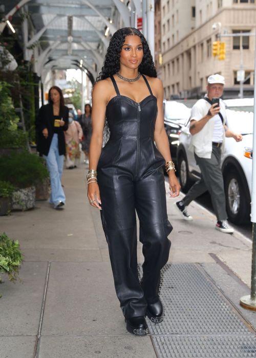 Ciara seen in Black Leather Jumpsuit After Leaves Her Hotel in New York