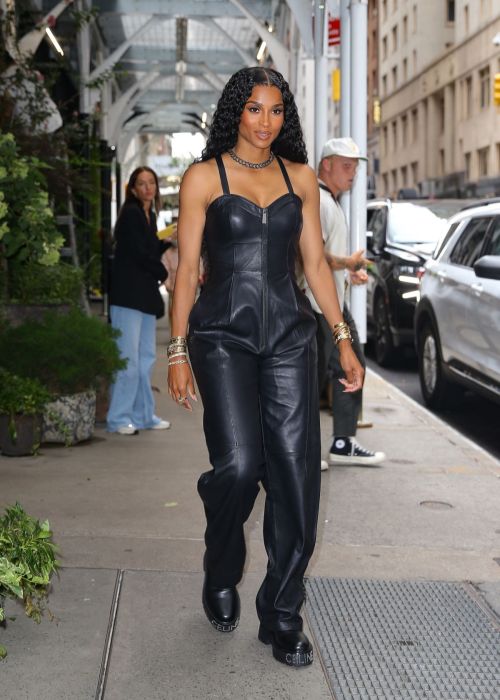Ciara seen in Black Leather Jumpsuit After Leaves Her Hotel in New York