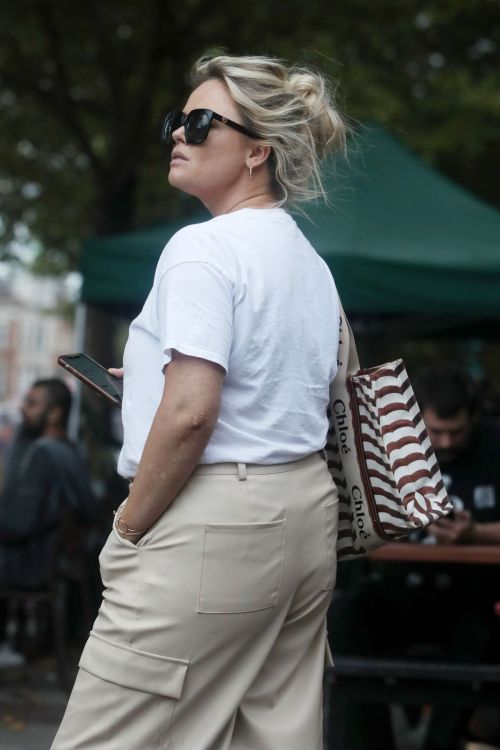 Emily Atack in White Top with Loose Pants on the Set of BBC Documentary in London 4
