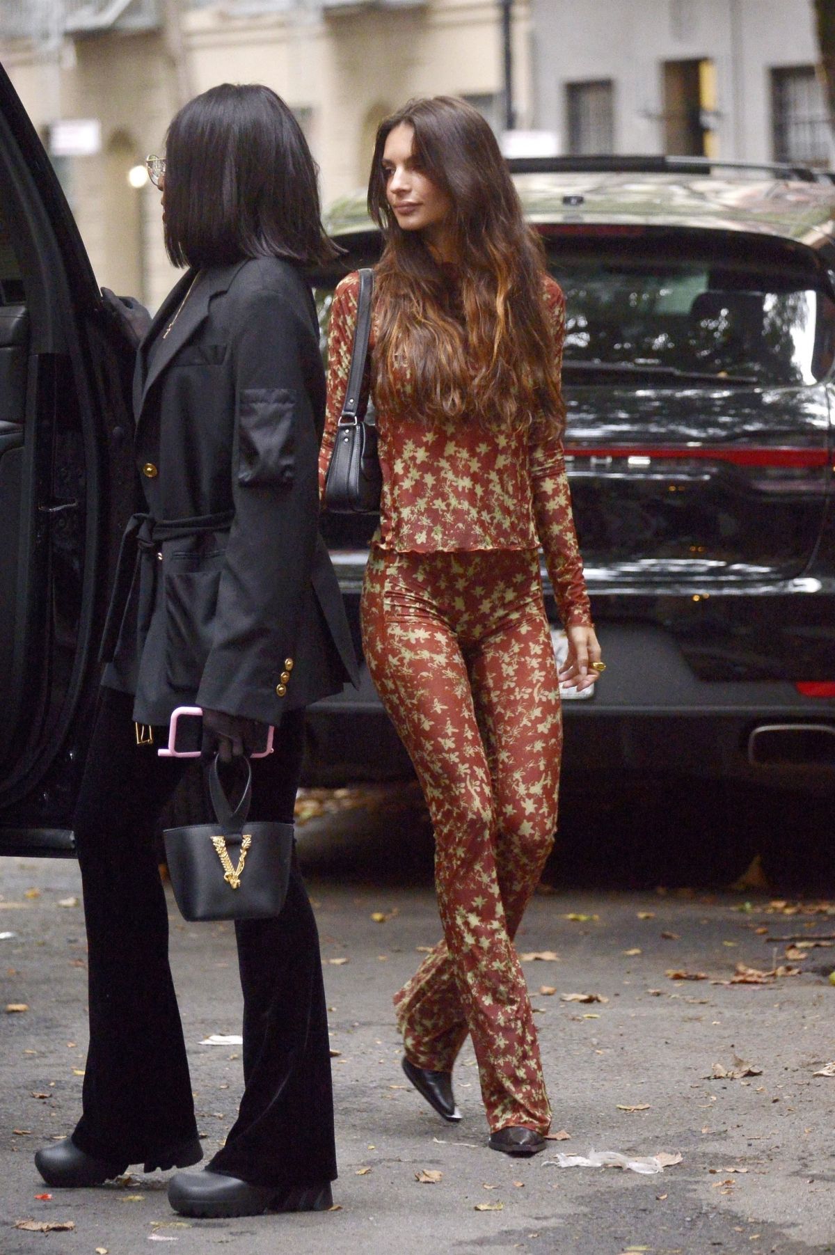 Emily Ratajkowski in Brown Tights Dress goes to US Open Tennis in New York