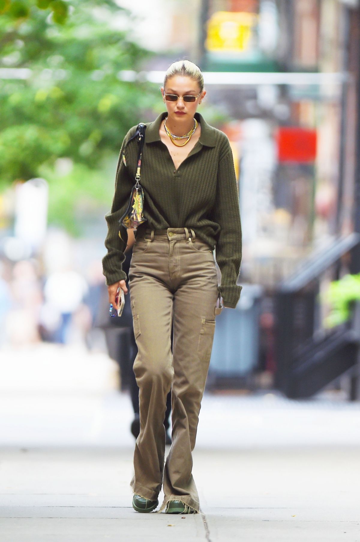 Gigi Hadid in Full Sleeve Top and Loose with Bell Bottom Pants Out in New York 5