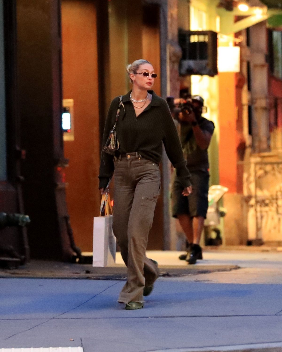 Gigi Hadid in Full Sleeve Top and Loose with Bell Bottom Pants Out in New York 2