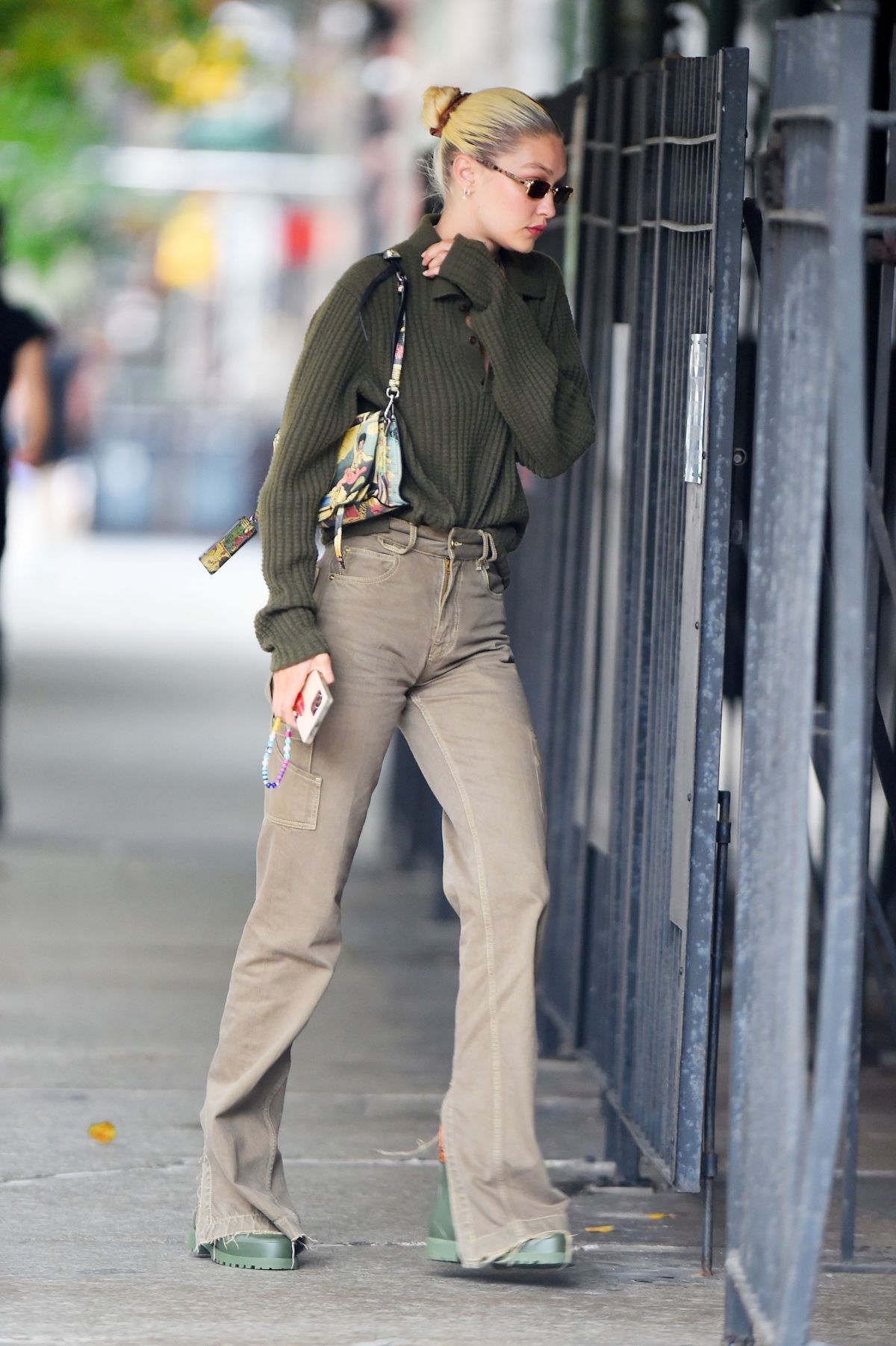 Gigi Hadid in Full Sleeve Top and Loose with Bell Bottom Pants Out in New York 3