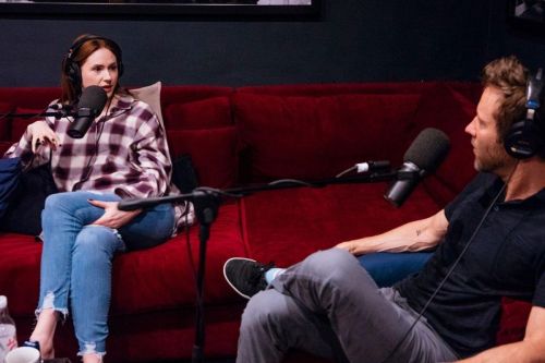 Karen Gillan seen in Checked Shirt at Michael Rosenbaum's Podcast