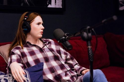 Karen Gillan seen in Checked Shirt at Michael Rosenbaum