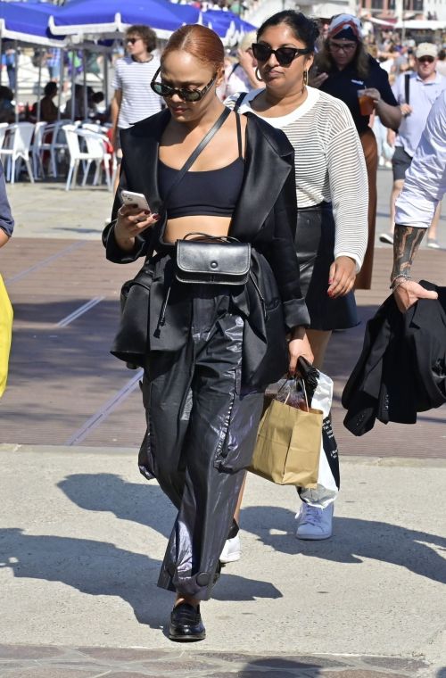 Tessa Thompson seen in All Black Outfit Day Out in Venice
