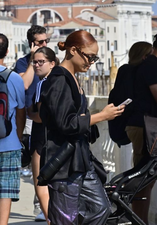 Tessa Thompson seen in All Black Outfit Day Out in Venice