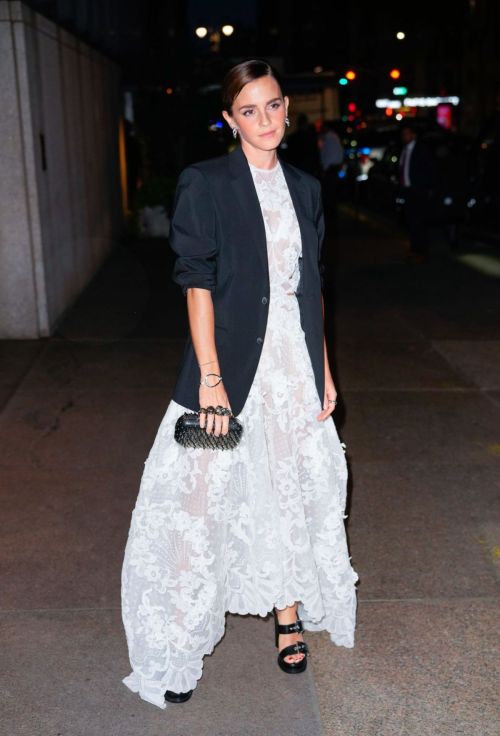 Emma Watson attends Caring for Women Dinner in White Floral Dress in New York, Sep 2022 1