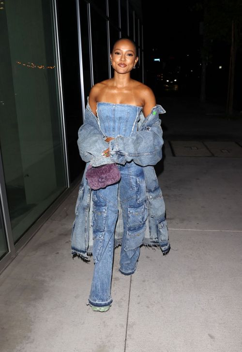 Karrueche Tran seen Off Shoulder Denims at Mr. T Restaurant Night Out in Hollywood, Oct 2022 1