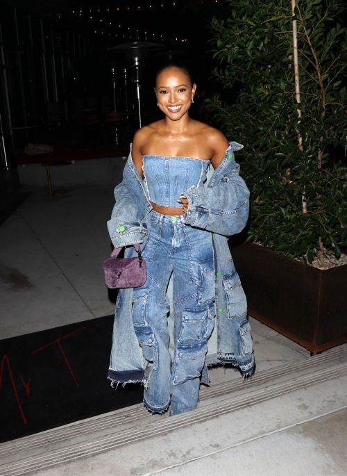 Karrueche Tran seen Off Shoulder Denims at Mr. T Restaurant Night Out in Hollywood, Oct 2022 3