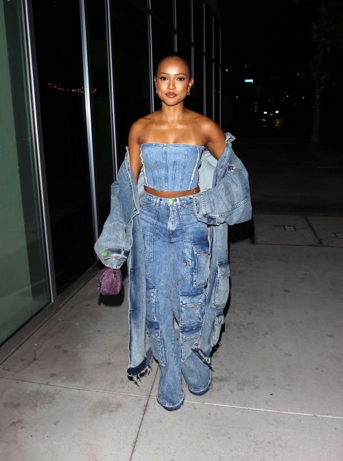 Karrueche Tran seen Off Shoulder Denims at Mr. T Restaurant Night Out in Hollywood, Oct 2022 4
