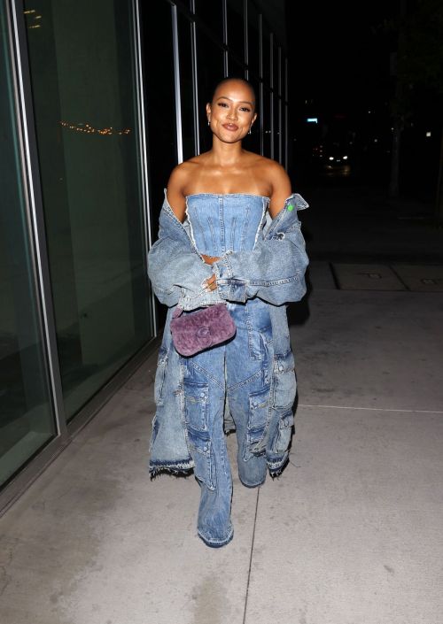 Karrueche Tran seen Off Shoulder Denims at Mr. T Restaurant Night Out in Hollywood, Oct 2022 5