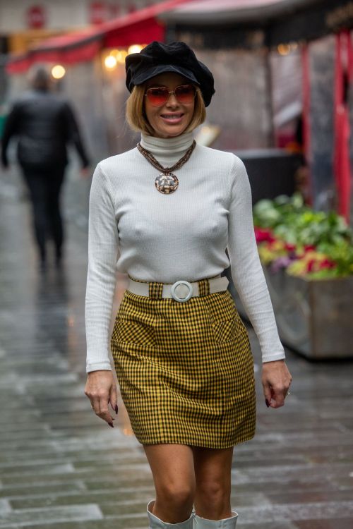 Amanda Holden seen in High Neck Top and Checked Skirt at Global Radio Studios in London