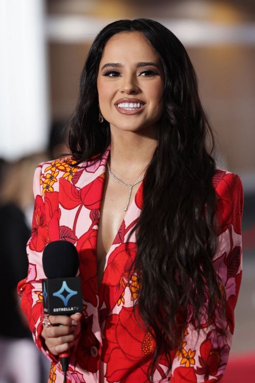 Becky G seen in Red Floral Suit at 2022 Estrella Tv Premios de la Radio in Mexico City