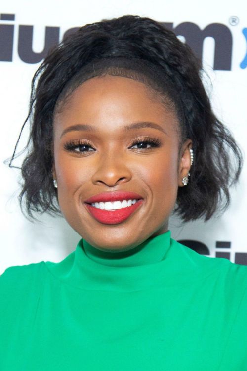 Jennifer Hudson in high neck dress and red lipstick