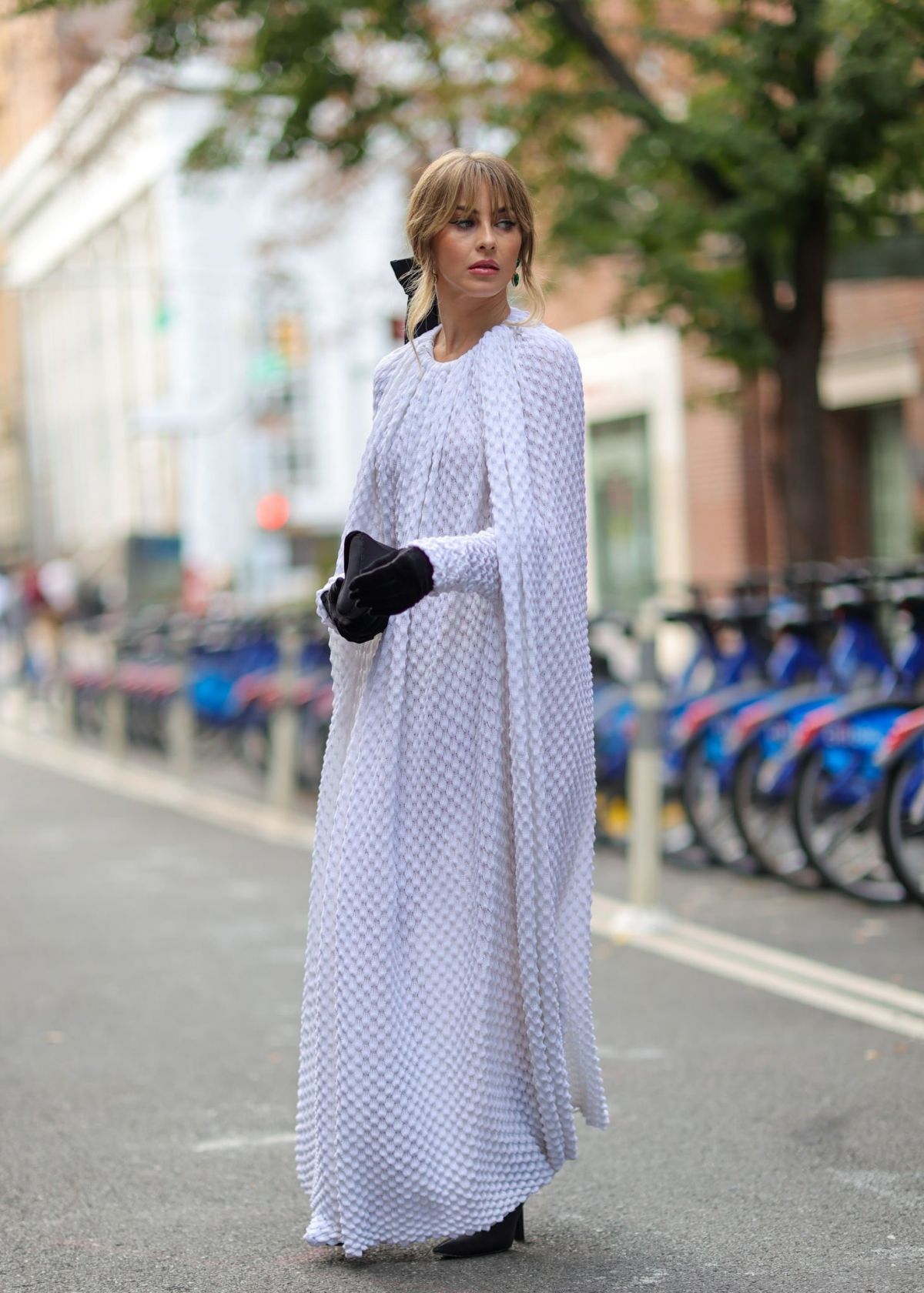 Julianne Hough Day Out in Stylish White Gown and Black Gloves in New York, Sep 2022