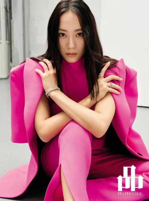 Krystal Jung in pink outfit at Pin Prestige Magazine