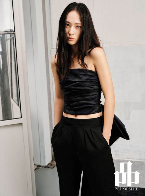 Krystal Jung in Off Shoulder Black Top and Blank Pants