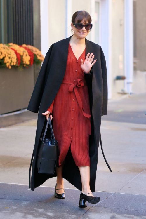 Lea Michele seen in Black Long Coat and Red Dress Out in New York, Nov 2022 3