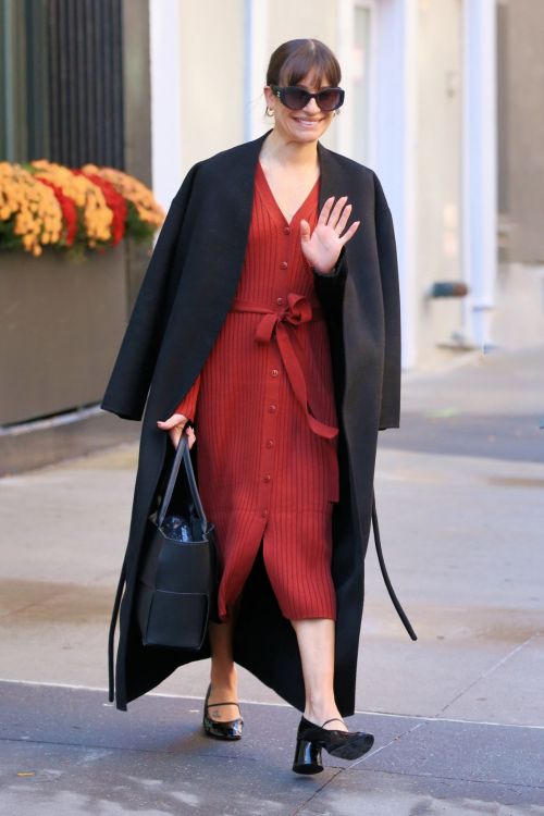 Lea Michele seen in Black Long Coat and Red Dress Out in New York, Nov 2022 4