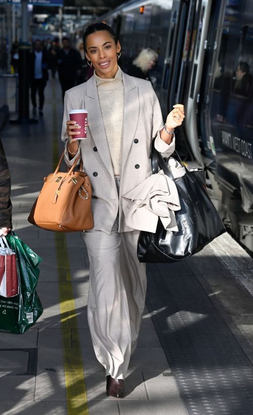 Rochelle Humes seen in High Neck Top with Suits in Manchester, Oct 2022 4