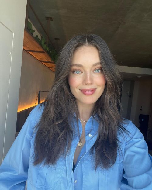 Emily DiDonato wears Blue Shirt with White Bottom at Beverly Hills, California, Oct 2022
