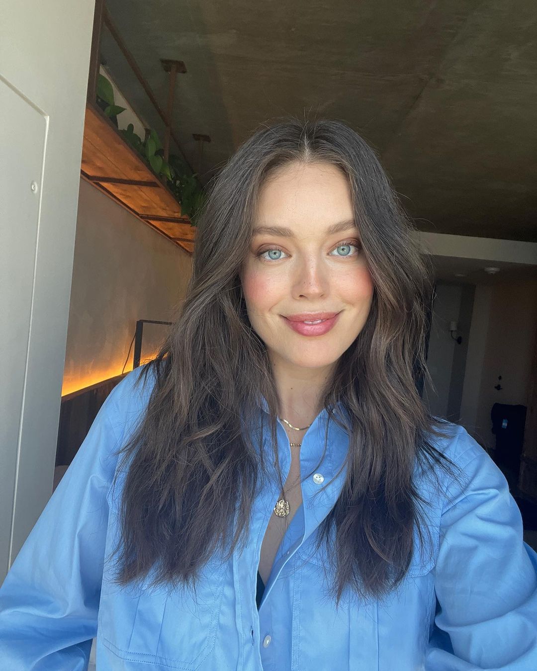 Emily DiDonato wears Blue Shirt with White Bottom at Beverly Hills, California, Oct 2022