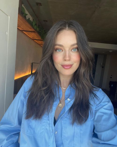Emily DiDonato wears Blue Shirt with White Bottom at Beverly Hills, California, Oct 2022 1