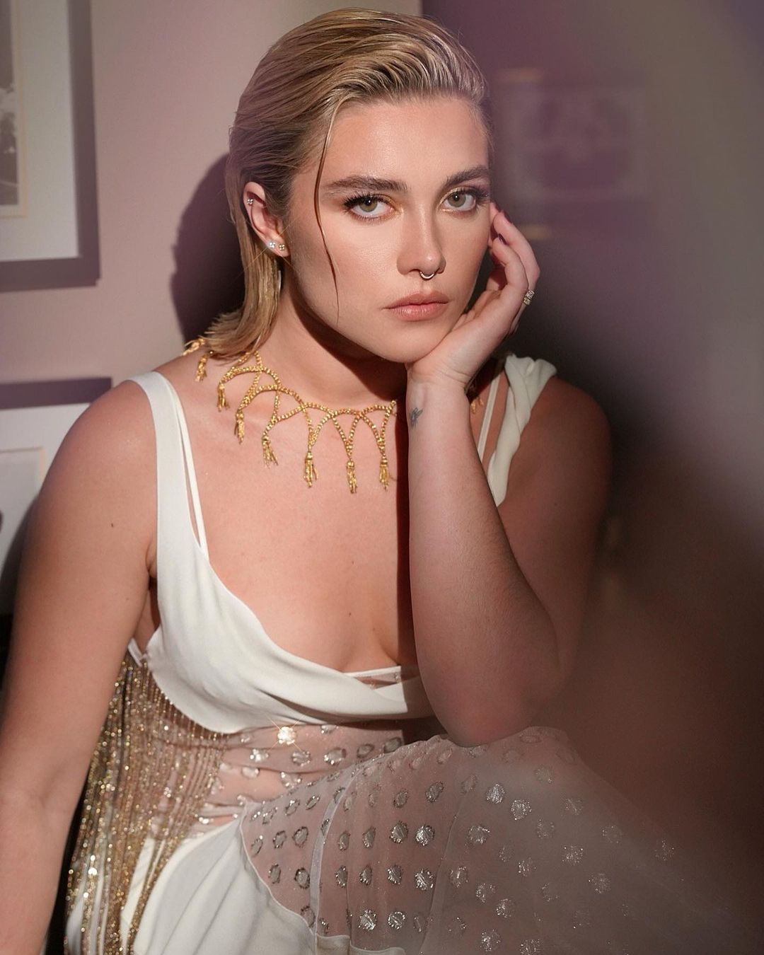 Florence Pugh Promotes Tiffany & Co. Necklace and Beautiful Outfit, Nov 2022
