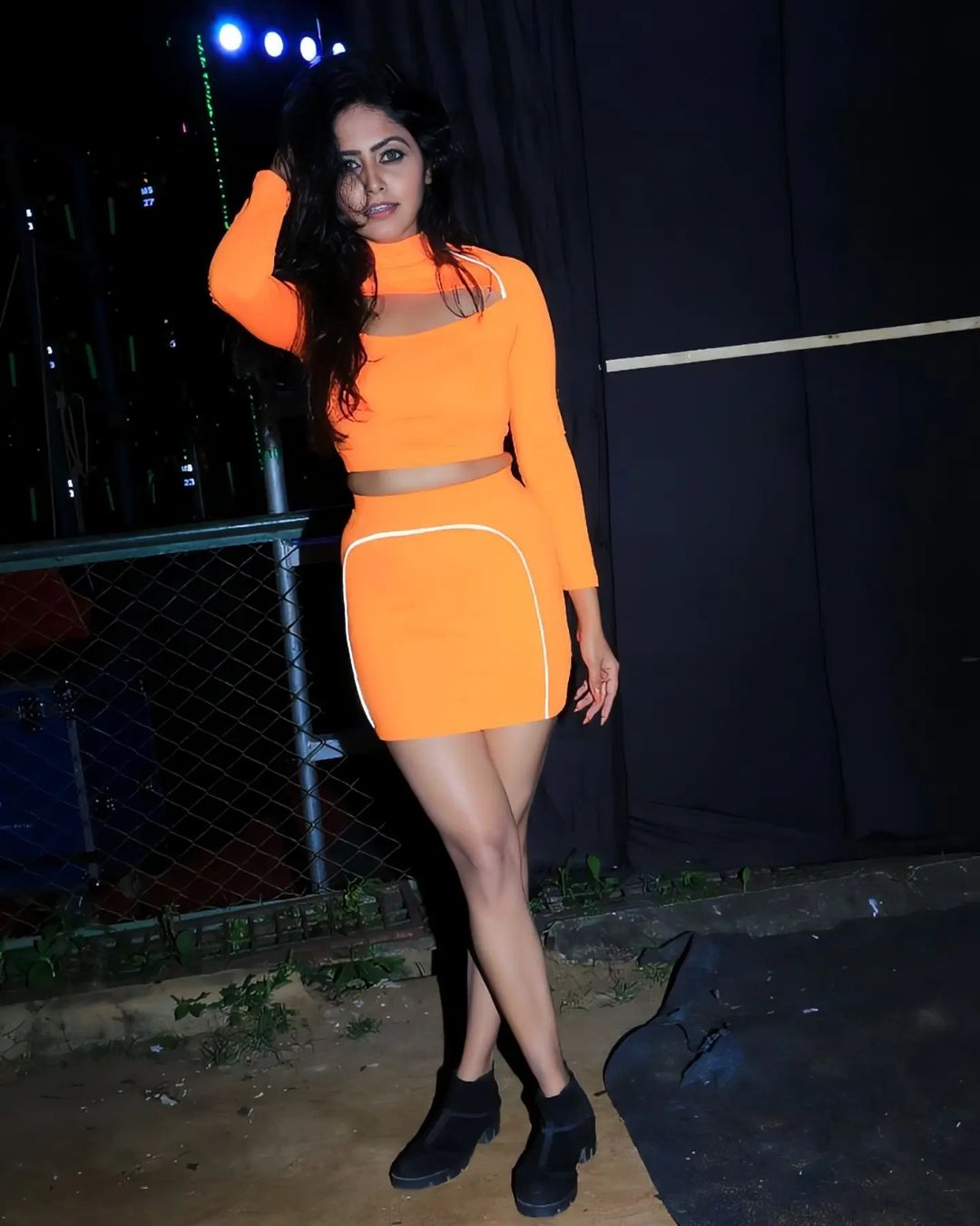 Pragya Nayan Sinha night out at High New Orange Color Short Dress, Jan 2023
