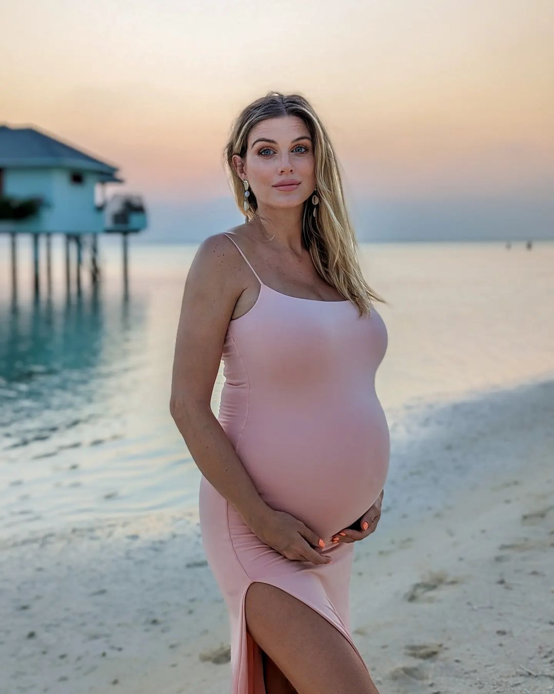 Pregnant Ashley James Show her Baby Bump at Sun Island Resort & Spa Beach, Jan 2023