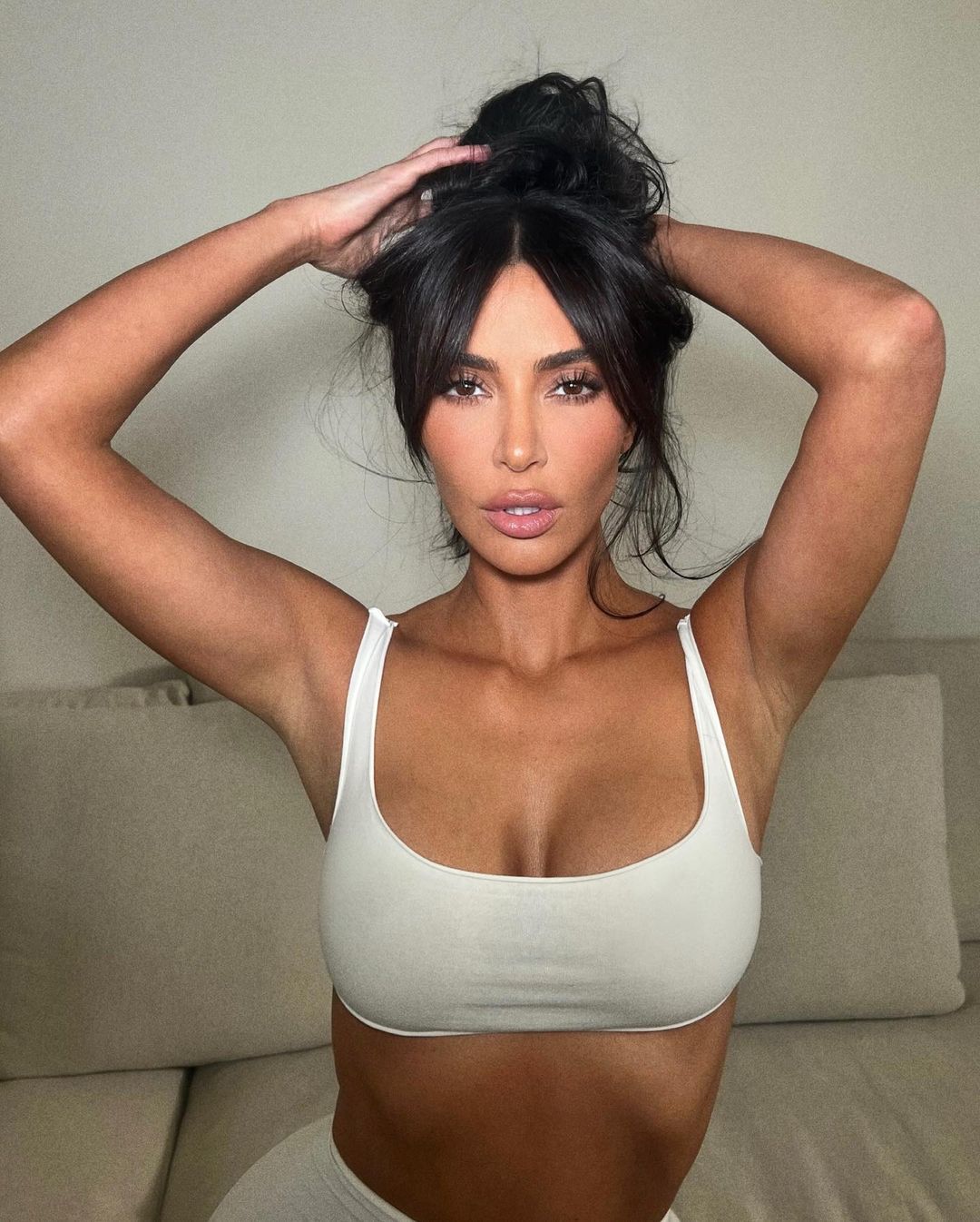 Kim Kardashian Poses in SKIMS White Sportswear Photos Shares Her Instagram Feb 2023