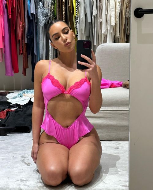 Kim Kardashian promotes SKIMS Brand Pink Color Bikini Shares Photos Her Instagram, Feb 2023 1
