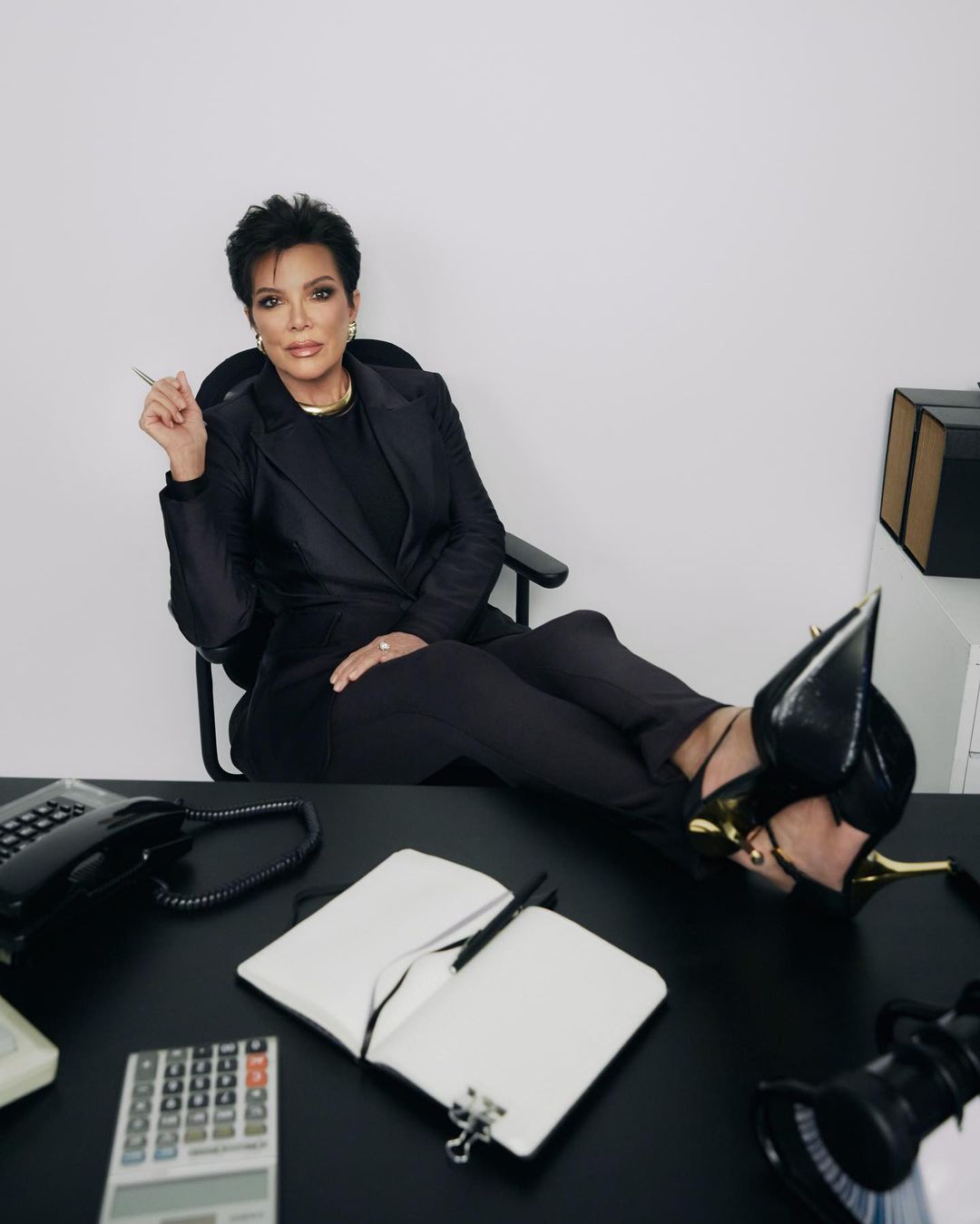Kris Jenner wears GOOD AMERICAN Black Bossy Outfit During Photoshoot, Feb 2023