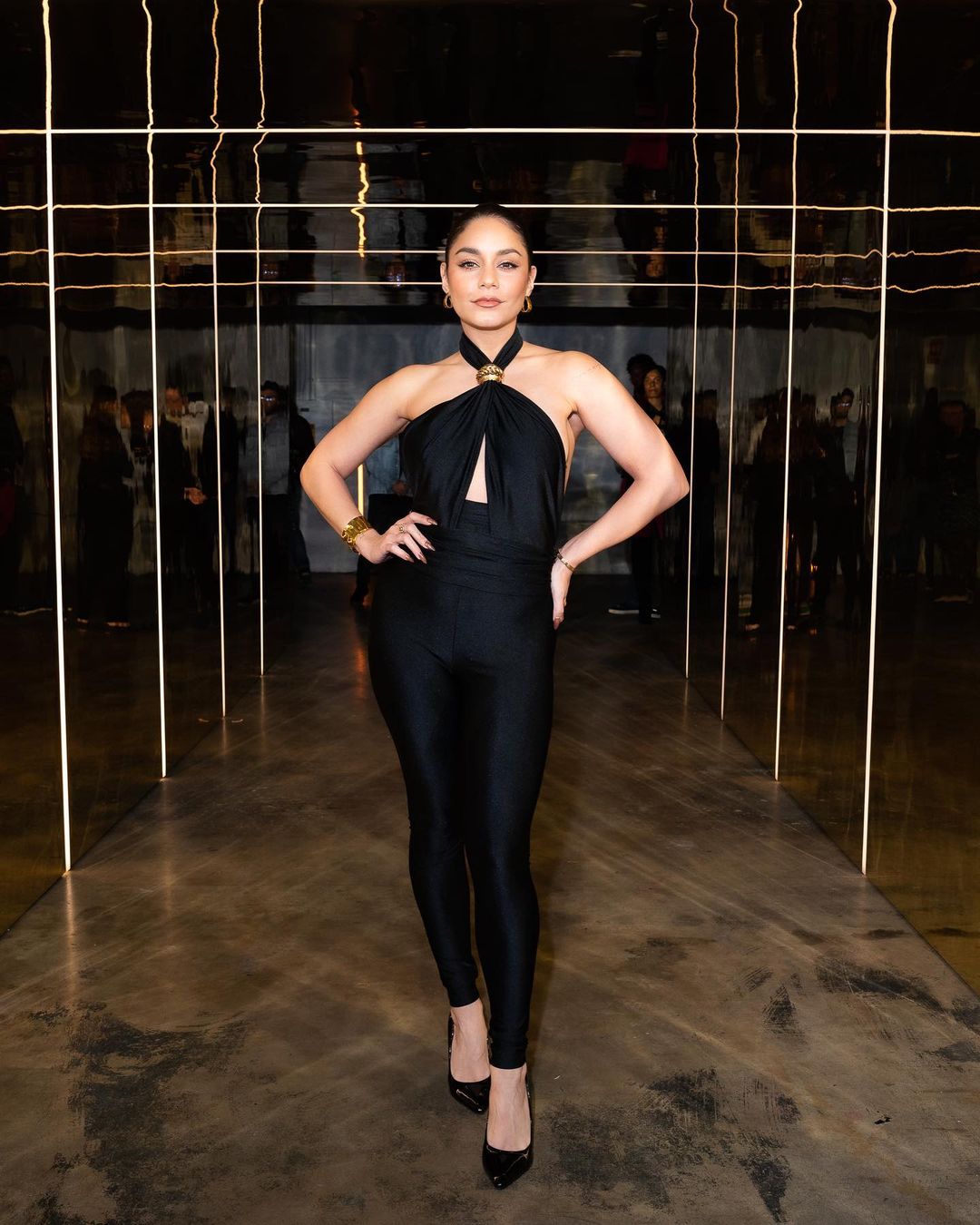 Vanessa Hudgens poses in Saint Laurent Black Dress, Feb 2023
