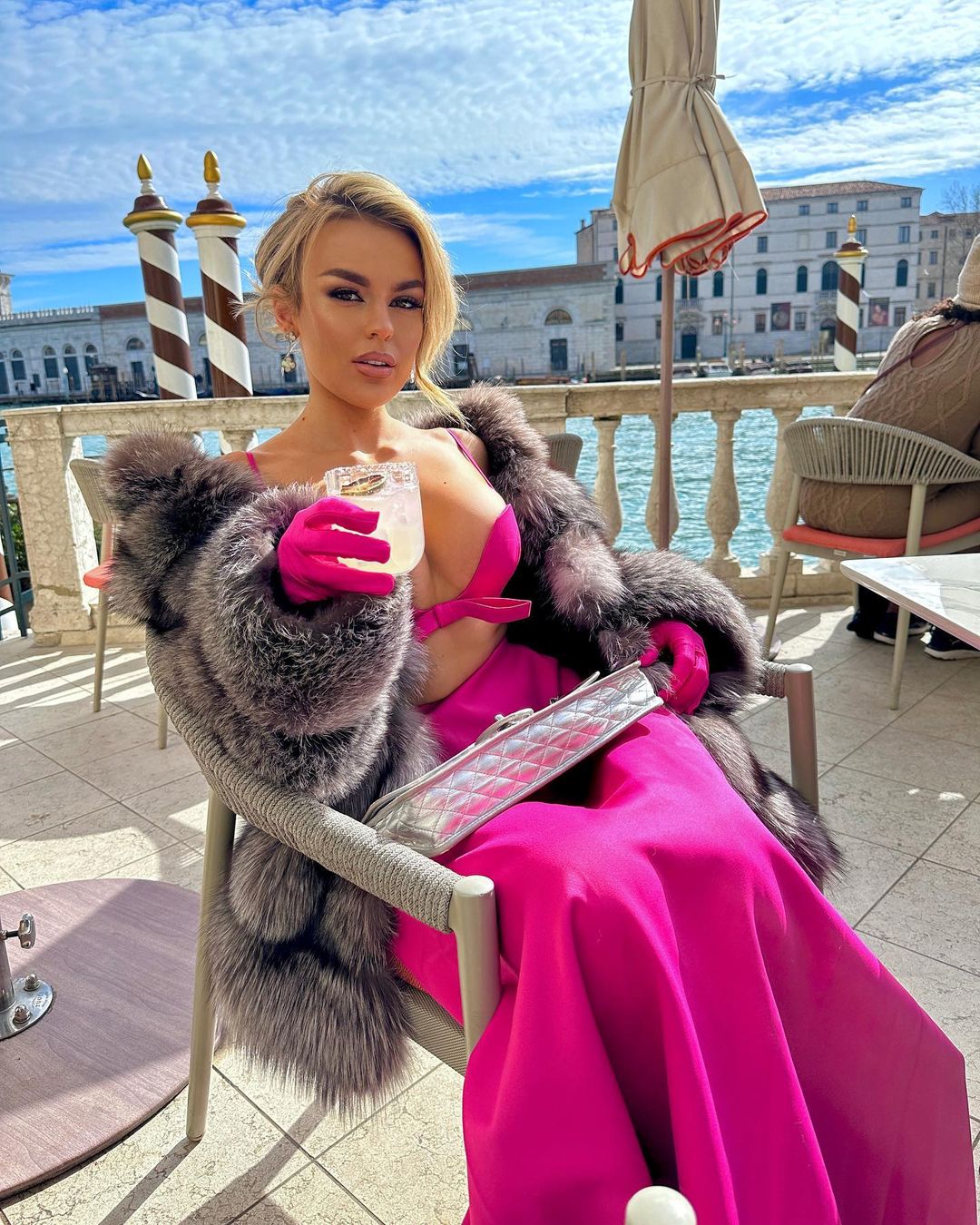 Tallia Storm show her toned figure in Pink Dress at Palazzo Albrizzi - Capello, Venice, Mar 2023