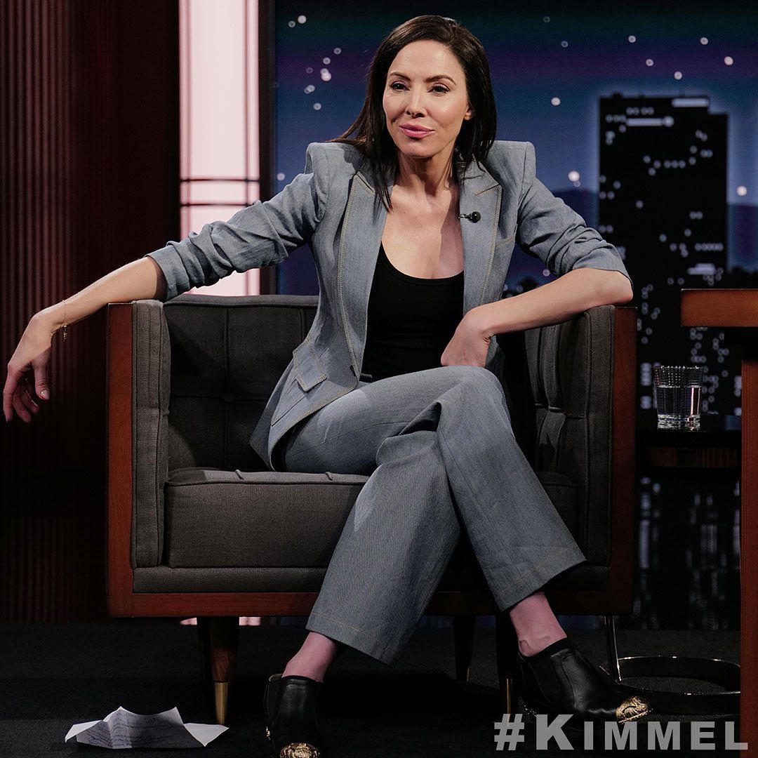 Whitney Cummings Rocks Cinq a Sept Outfit on Jimmy Kimmel Live Talk Show